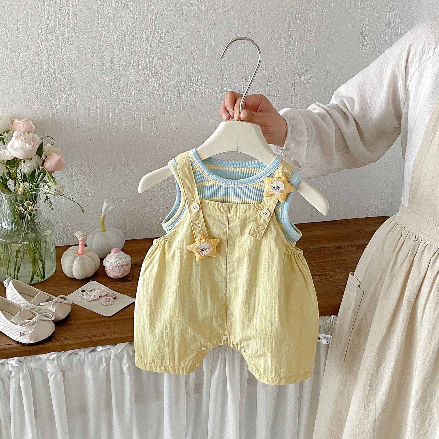 Summer casual girls overalls suit summer clothes new style fashionable baby clothes children's two-piece set fresh