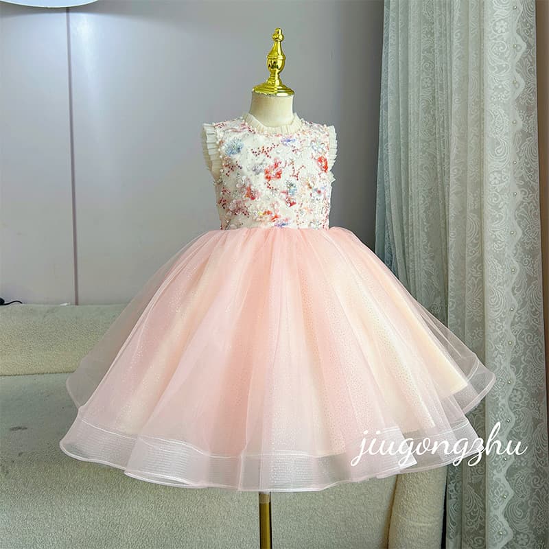 [Floating Dream] Dress Puffy Gauze Skirt Summer Short Sleeve Girls Summer Mesh Skirt Princess Dress