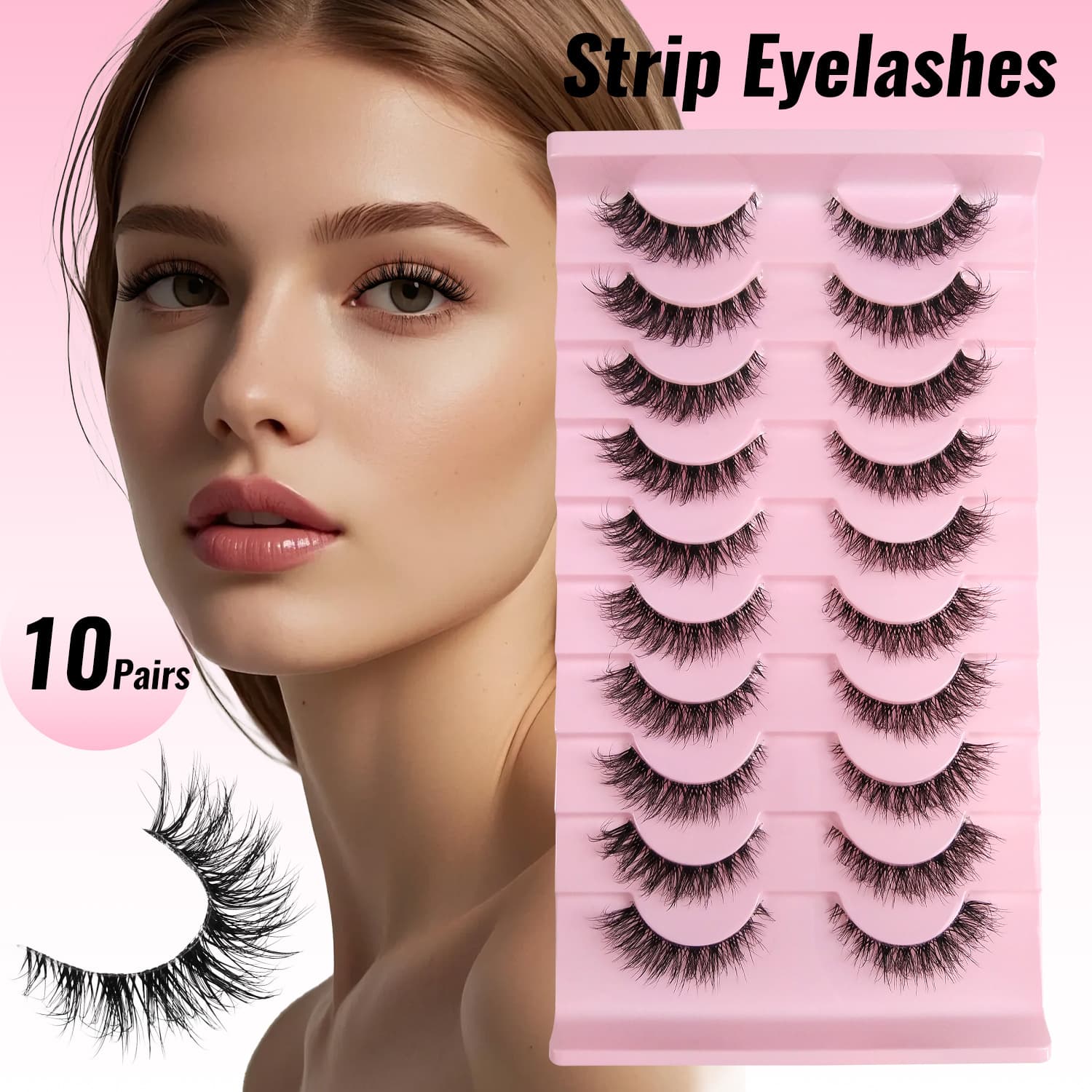 Ten pairs of false eyelashes, one-piece European and American mixed-race simulated comic eye tail extension, Internet celebrity natural transparent stem eyelashes