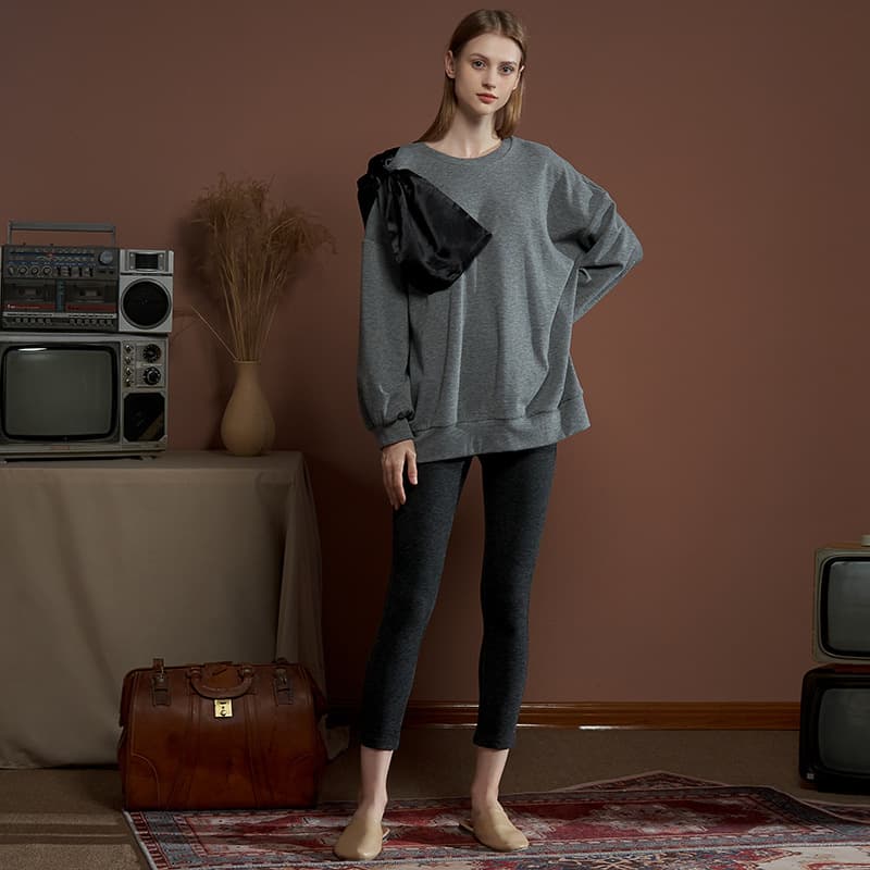 Women's Loose Pajama Set with Large Bow, New Autumn/Winter Style, Double-Sided Sheepskin Velvet, Slimming Stretch Pants, Two-Piece Loungewear