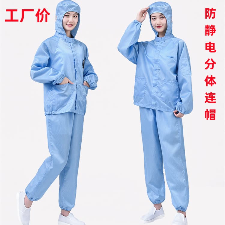Wholesale hooded two-piece anti-static cleanroom suits for food factories, dust-proof protective wear