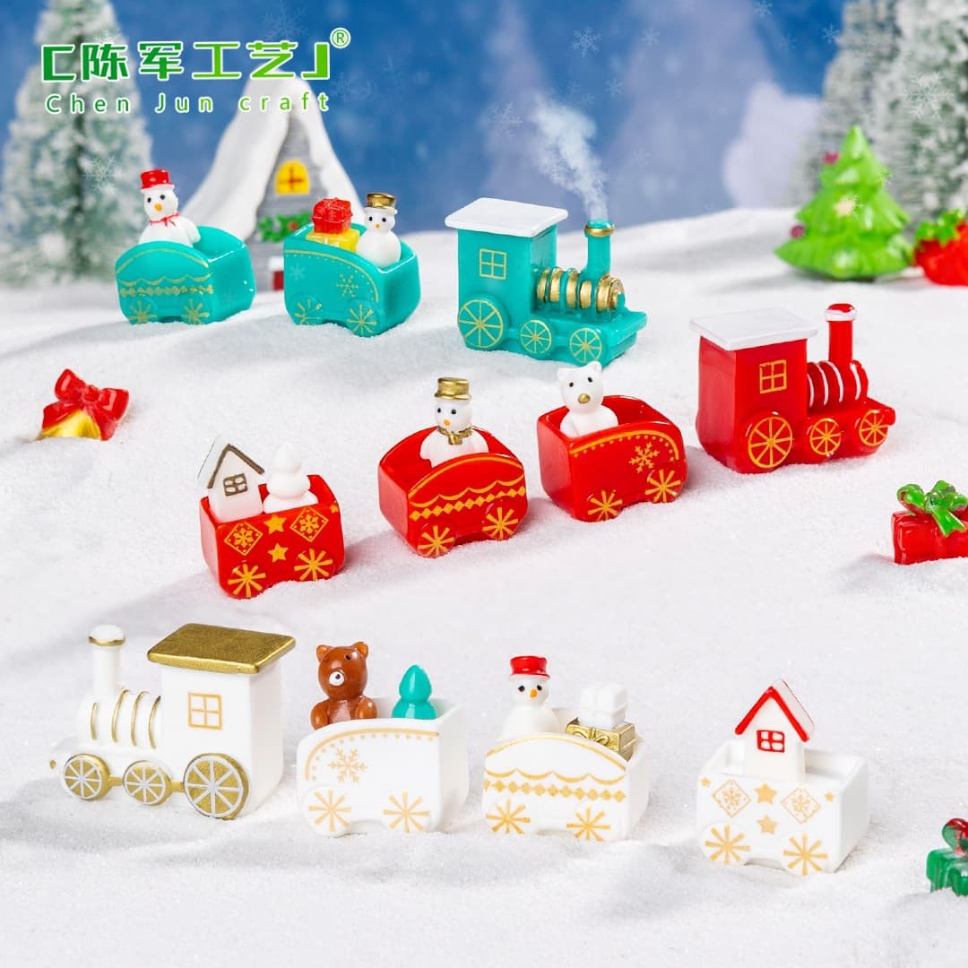 Cross-border New Product Micro Landscape Christmas Snowman Gift Box Train Set DIY Decoration Accessories Mini Figurines