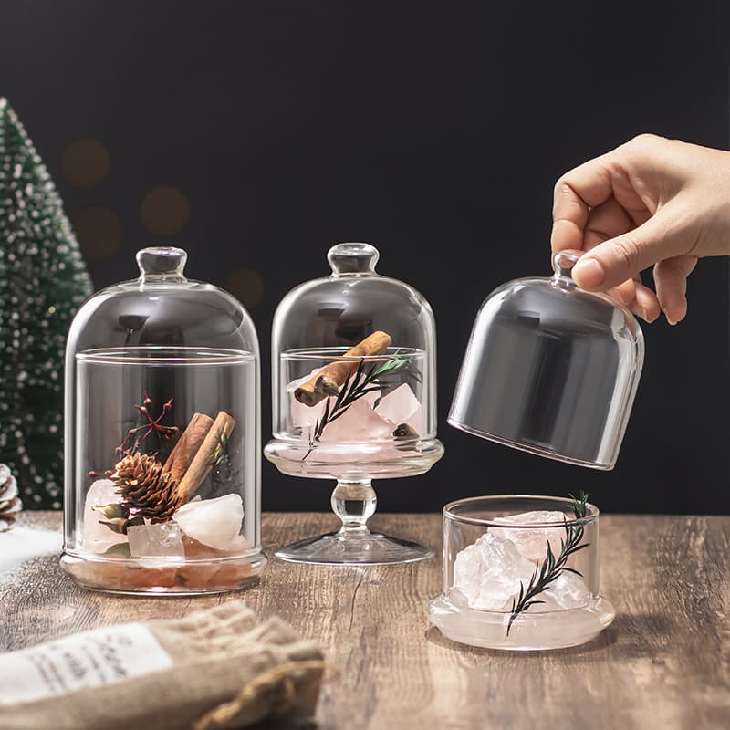 Fragrance Diffuser Cover with Lid, Flameless Aromatherapy Stone Cover, Dessert Cake Display Glass Dome