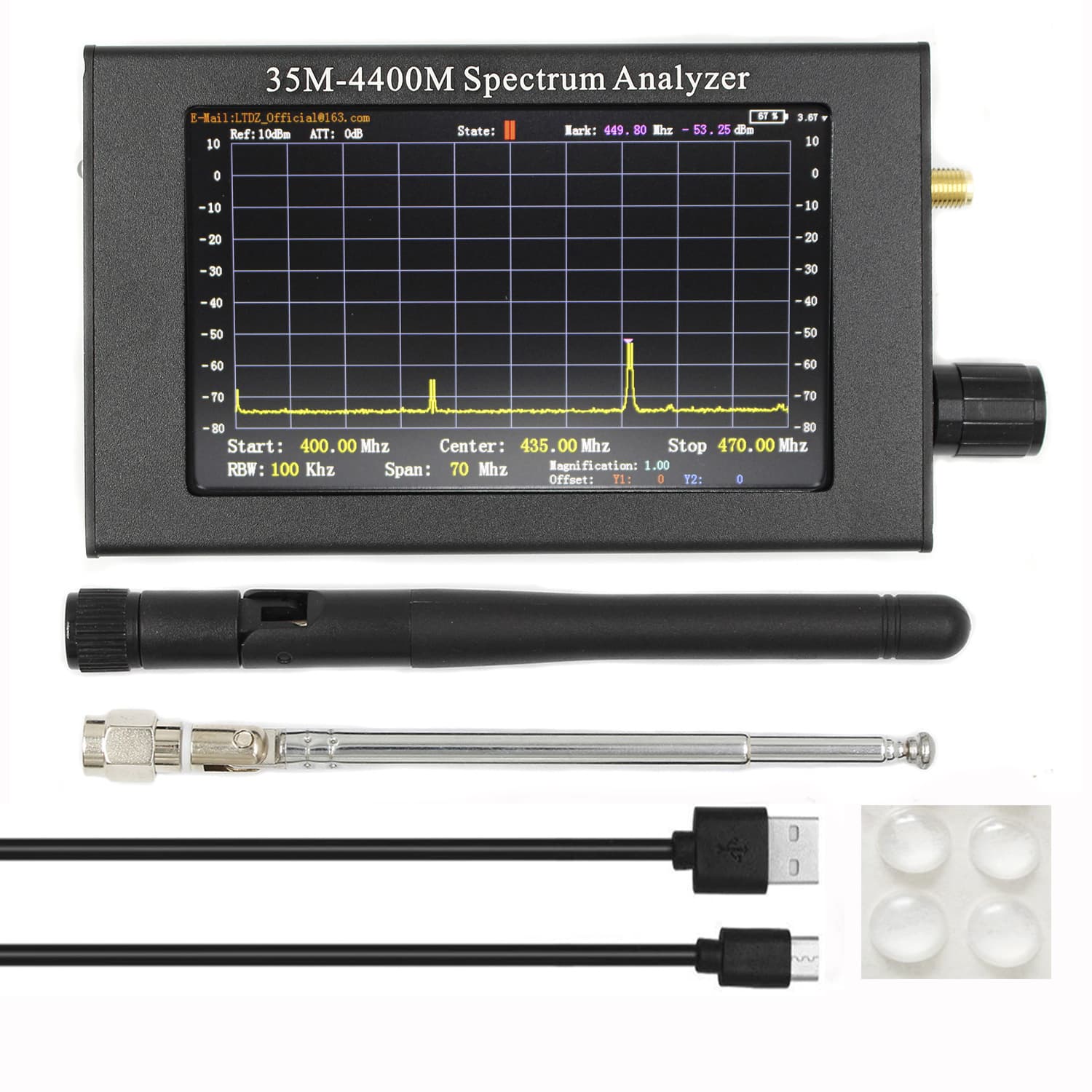 4.3-inch TFT Color LCD Screen Handheld Portable Spectrum Analyzer 35M-4400MHz Spectrum Analyzer