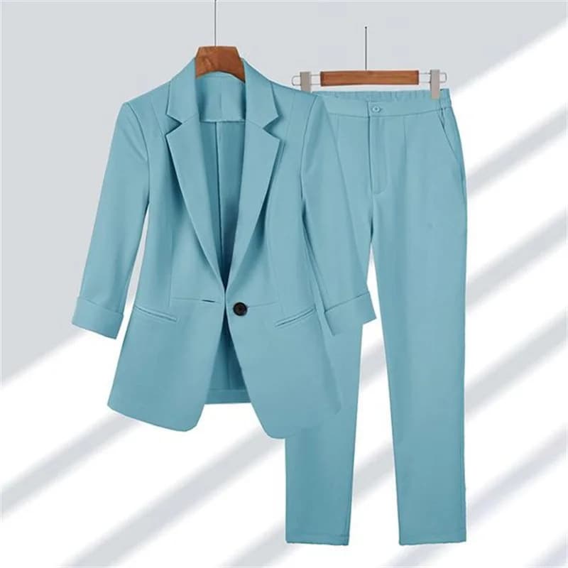 Women's Business Suit 2025 Spring/Summer New Arrival Simple Solid Color Plus Size Blazer Set Slim Fit Two-Piece Suit