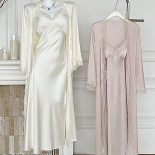 2026 New Ice Silk Sleepwear Women Long Dress Thin Sexy Breathable Cool Light Luxury Style Personalized Homewear Two-Piece Set