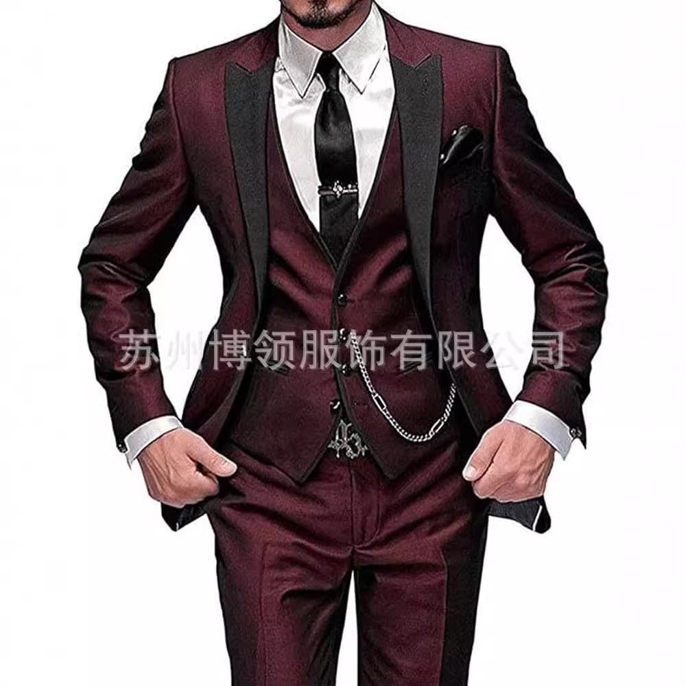 New Men's Three-Piece Suit, Black Lapel Color-Blocked Suit, Banquet Party Suit, Groom and Groomsmen Suit
