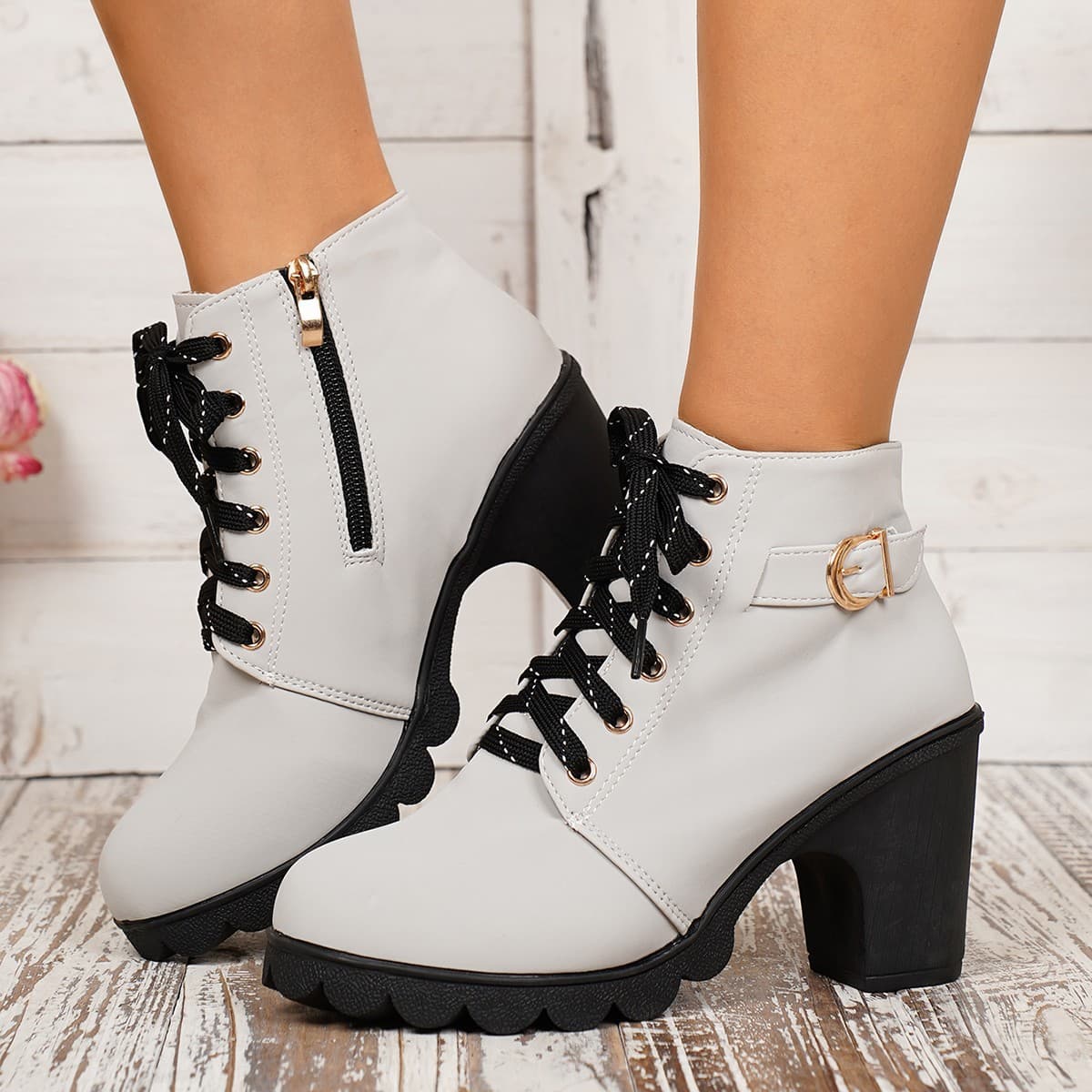 European and American Fashion High-Heeled Martin Boots Women's Short Boots Thick Heel Side Zipper Wear-Resistant Non-Slip Women's Shoes Cross-Border Large Size Short Boots Women