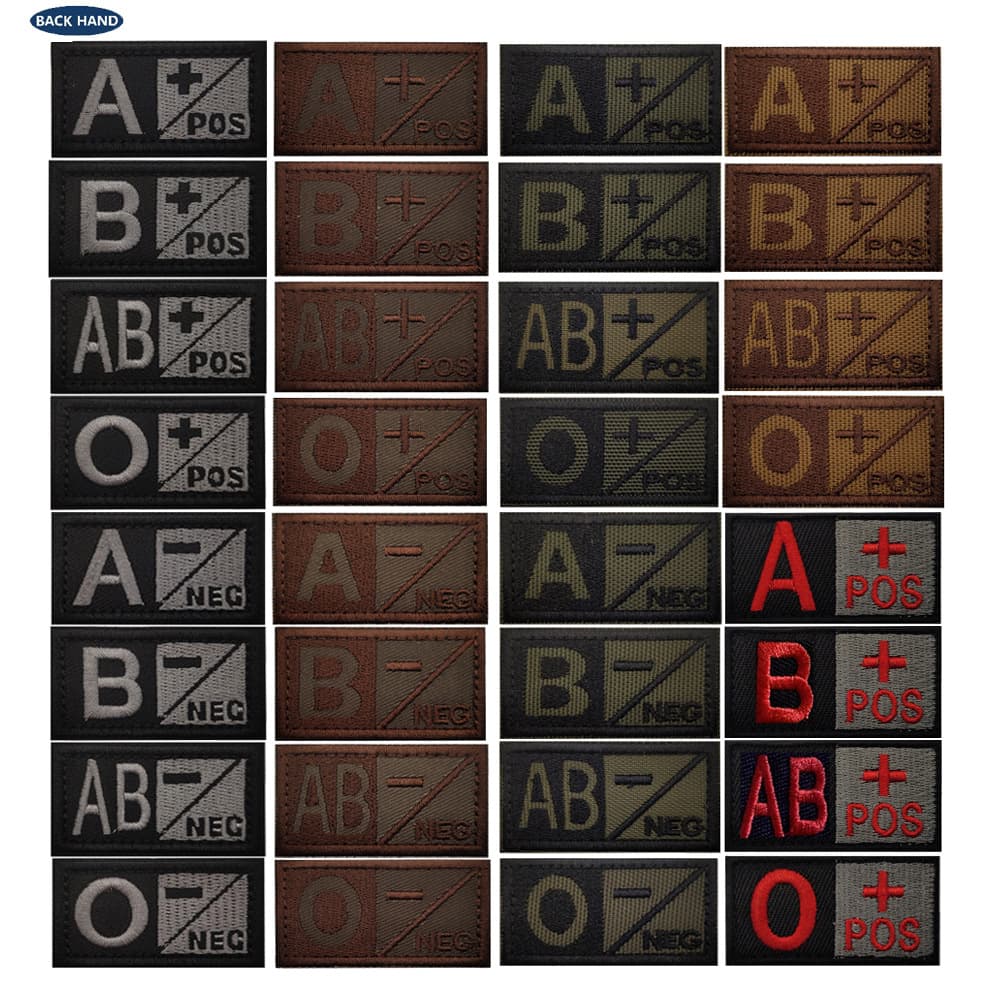 Haike Outdoor Embroidered Blood Type Patch A+ B+ AB+ O+ Hook and Loop Patch Backpack Tactical Badge Fabric Patch