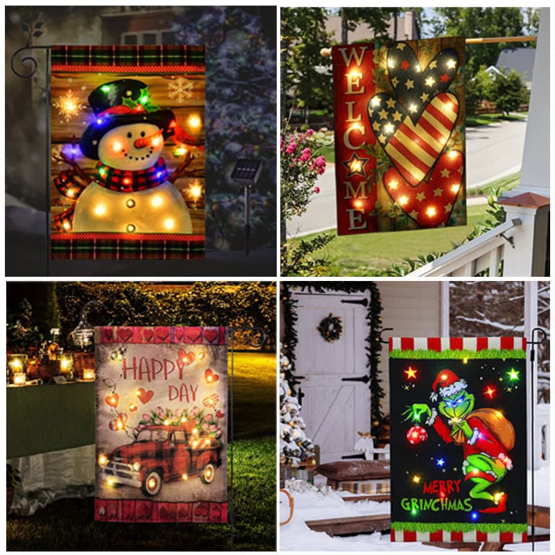 Cross-border LED light-emitting solar flag light Christmas garden snowman flag light courtyard lawn flag light Flag