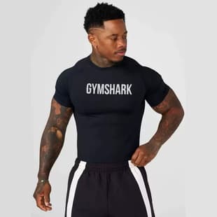GYMSHARK Men's Sports Fitness Quick-Dry Breathable Elastic Slim Fit Short Sleeve T-Shirt for Running, Top, Milk Silk Quick-Dry
