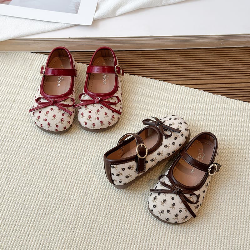 2026 Spring/Autumn New Girls Leather Shoes, Little Girl Bow Floral Princess Shoes, Baby Soft Sole Dance Shoes