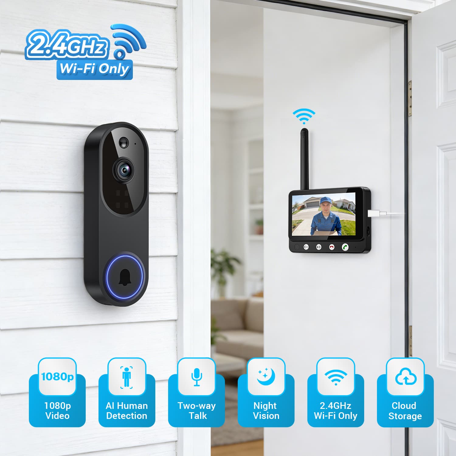 Video Doorbell Camera Wireless WiFi HD Night Vision Smart Doorbell Electronic Door Viewer with Two-Way Audio
