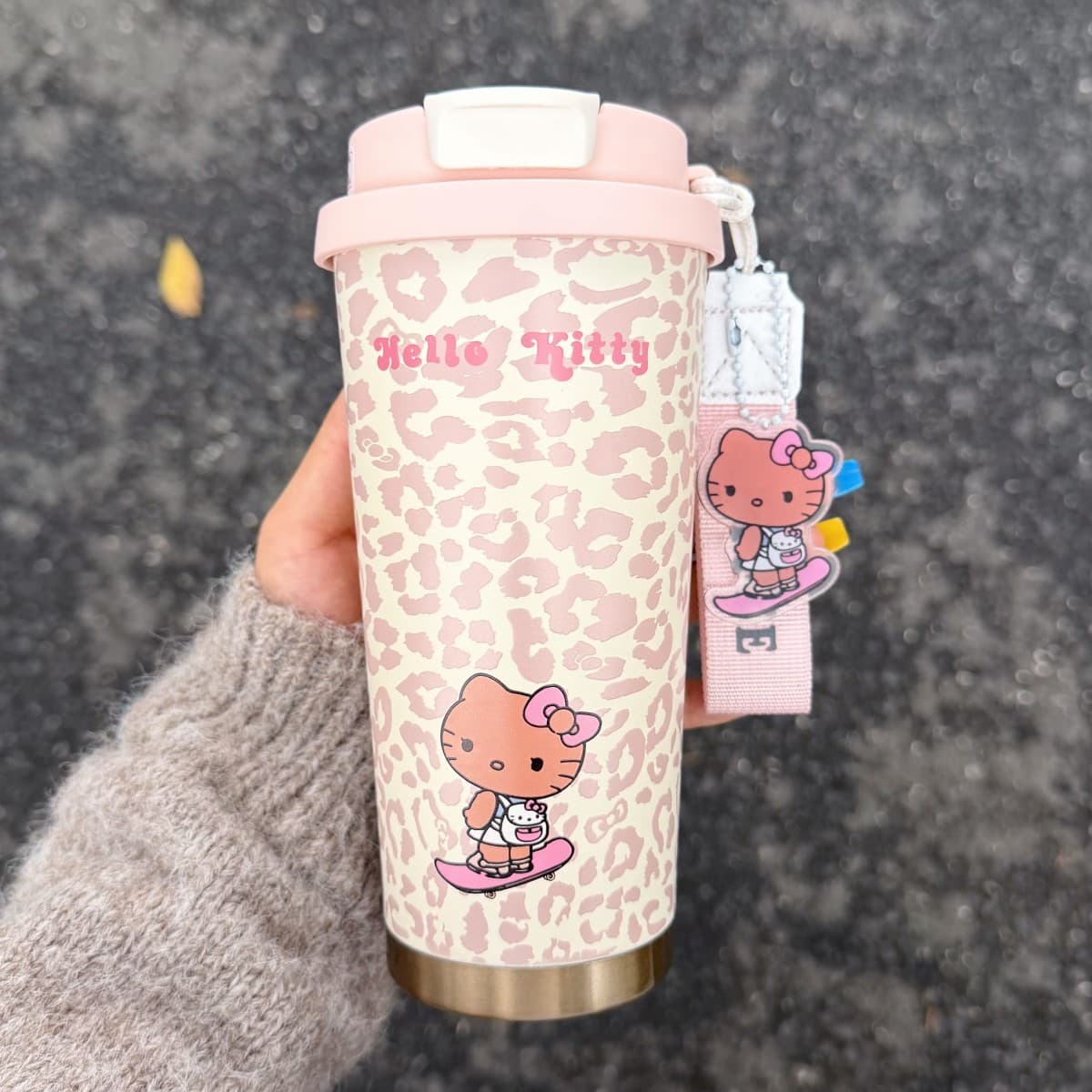 2025 New Double-Drink Coffee Cup Leopard Print Car Large Capacity Straw Stainless Steel Portable Insulated Mug Factory Direct