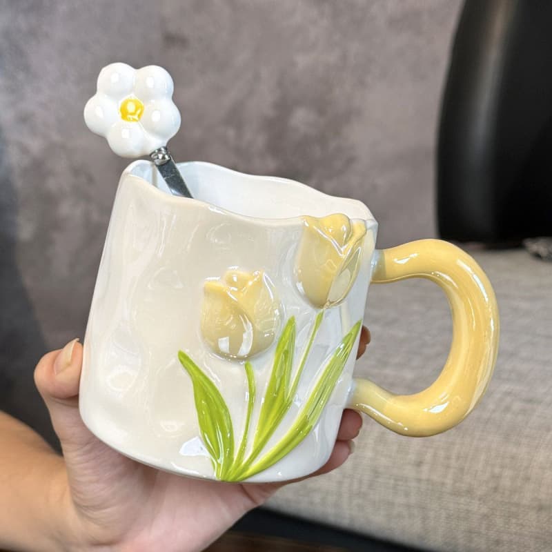 2024 New Tulip Ceramic Mug, High-Face Value Home Mug, Creative Cup, Couple Flower Mug