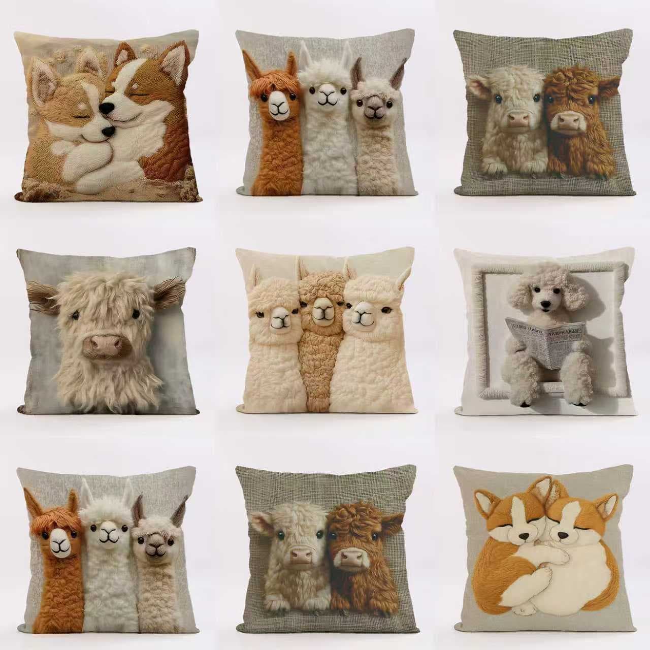 Cross-border Hot Selling Cat Pillow Cover Dog Pillow Cover Linen Cushion Cover for Bedroom Home Sofa Decoration Wholesale