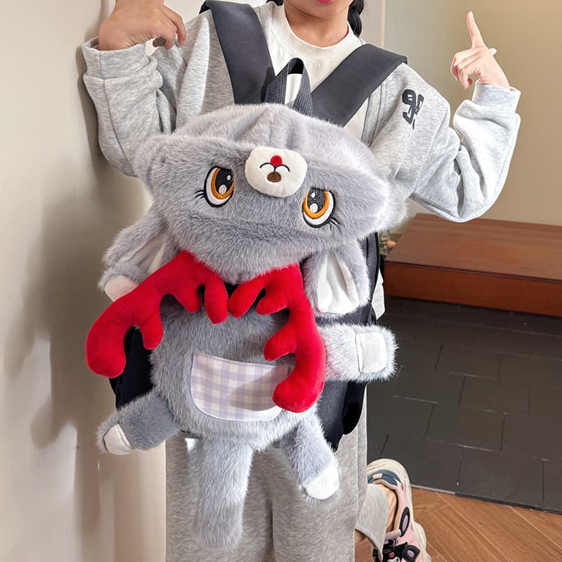 Plush Patchwork Hat Backpack Cartoon Fluffy Girl Travel Small Backpack Student Outing Hat Bag for Women
