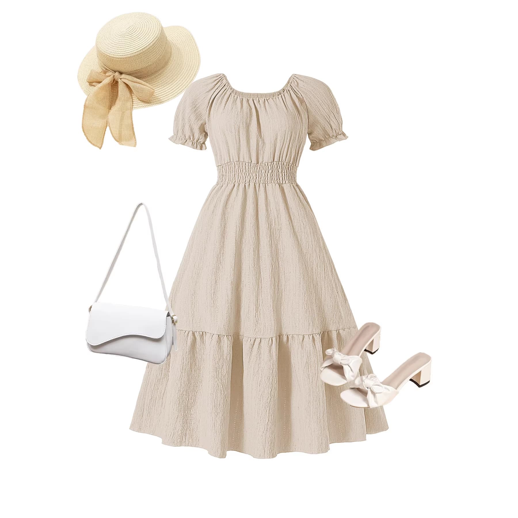 Teen Girls Short Sleeve Dress Spring Summer Casual Princess Dress for Ages 13-16 in Apricot