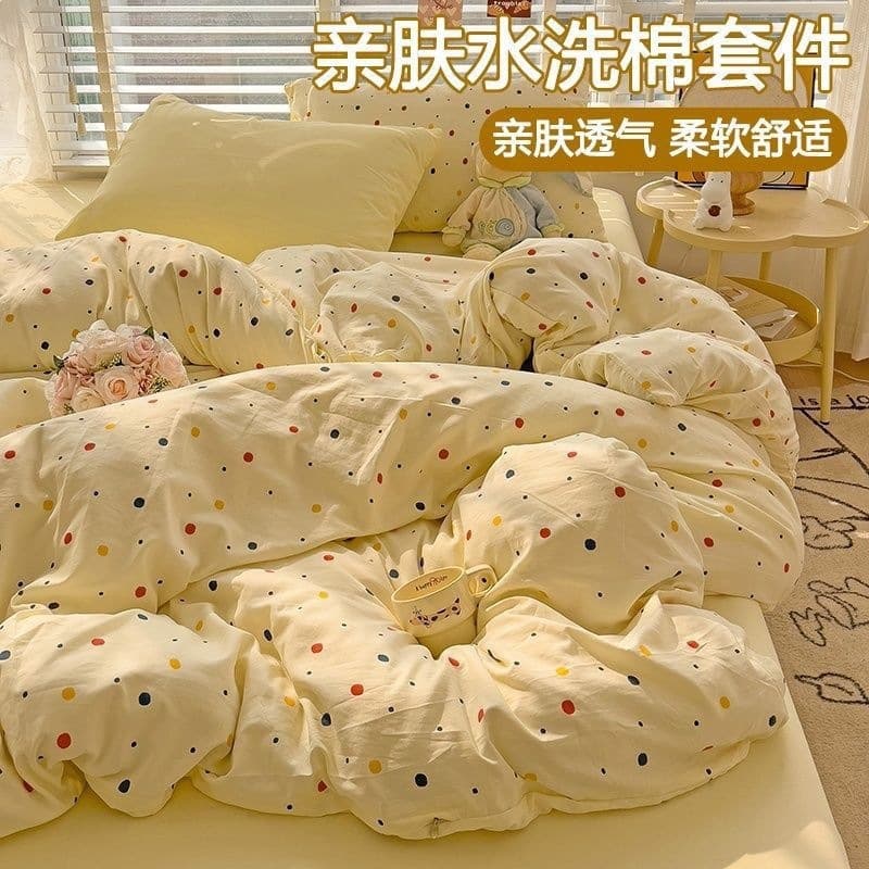 New Washed Cotton Bedding Set, Machine Washable Sheet and Pillowcase Set for Student Dormitory, Flat Sheet Style
