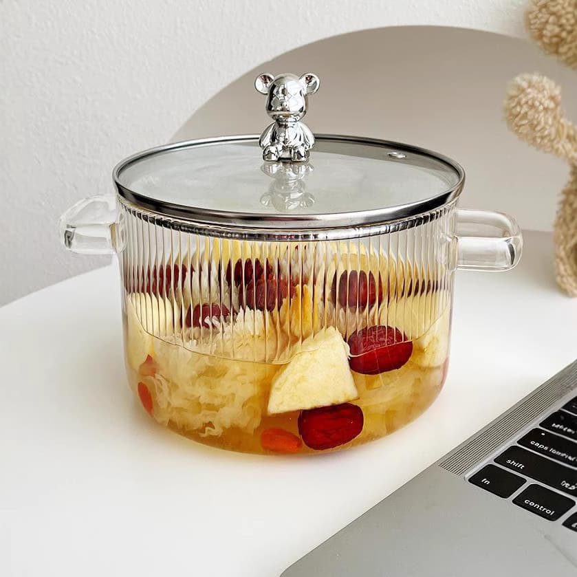 Bear Glass Pot Open Flame High Temperature Resistant Double Ear Milk Pot Electric Ceramic Stove Mulled Wine Pot Porridge Soup Pot Household Soup Bowl
