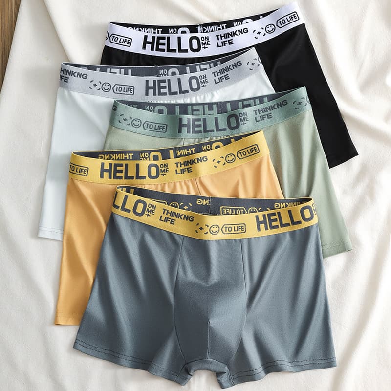 Foreign trade dropshipping hot-selling Hello Pants men's underwear, all-season style, simple solid color mid-waist skin-friendly breathable boxer briefs