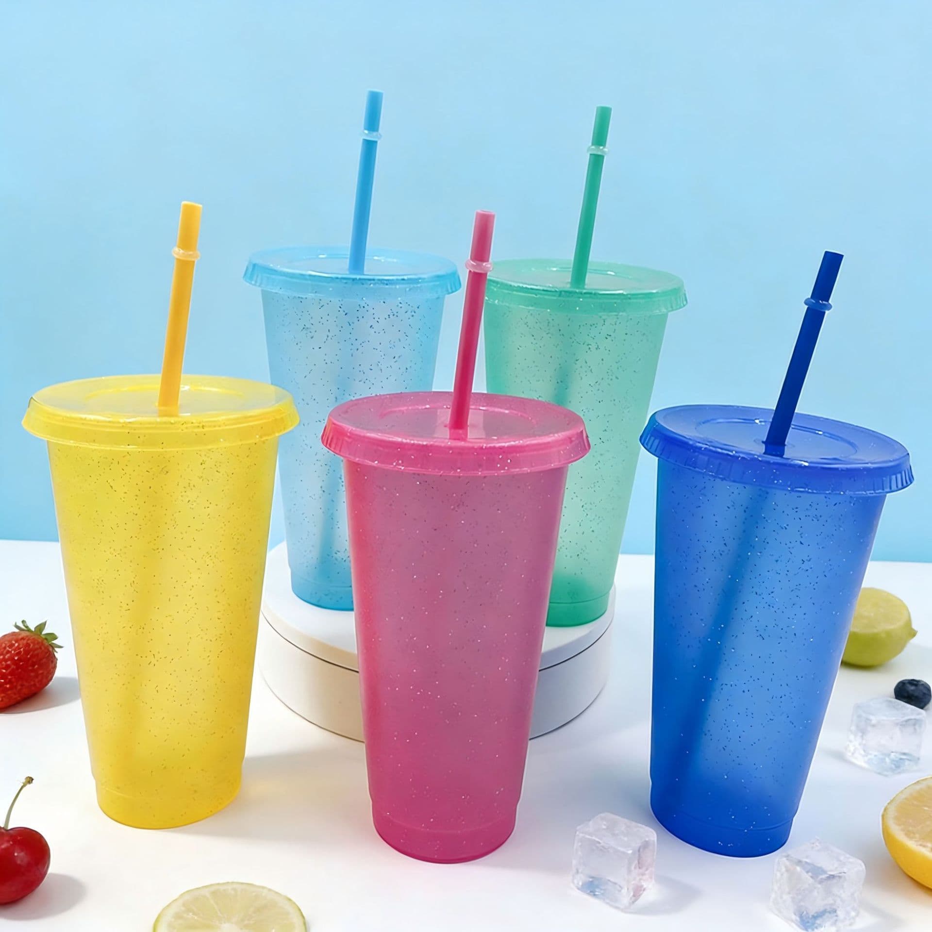 Summer New Creative Water Cup Sequin Glitter Pp Plastic Straw Design Comfortable Straw Cup Multi-specification Available