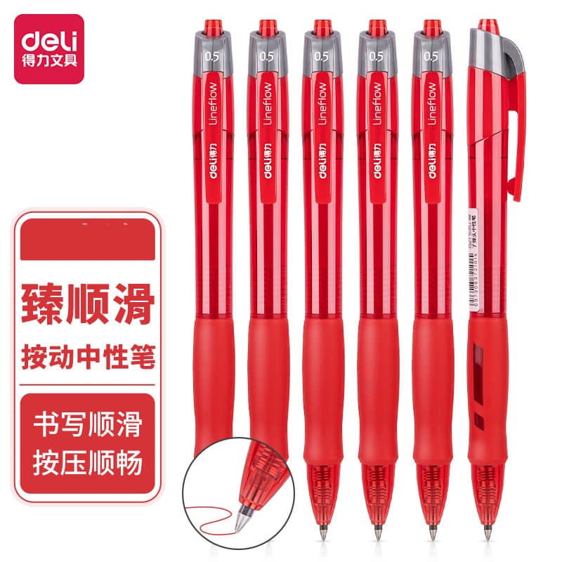 Deli Quick-Dry Retractable Gel Pen, ST Nib, Student 0.5 Exam Transparent Barrel Black Ink Pen