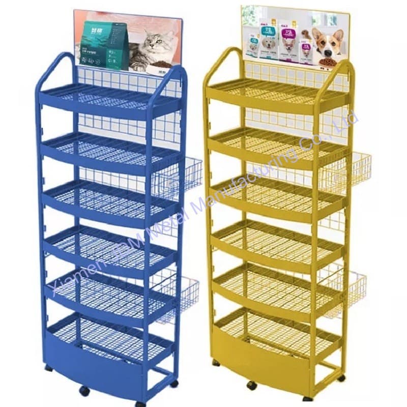 Self-Service Food Supermarket Metal Pet Food Display Stand Floor Dog Cat Food Display Rack Grocery and Snack Rack