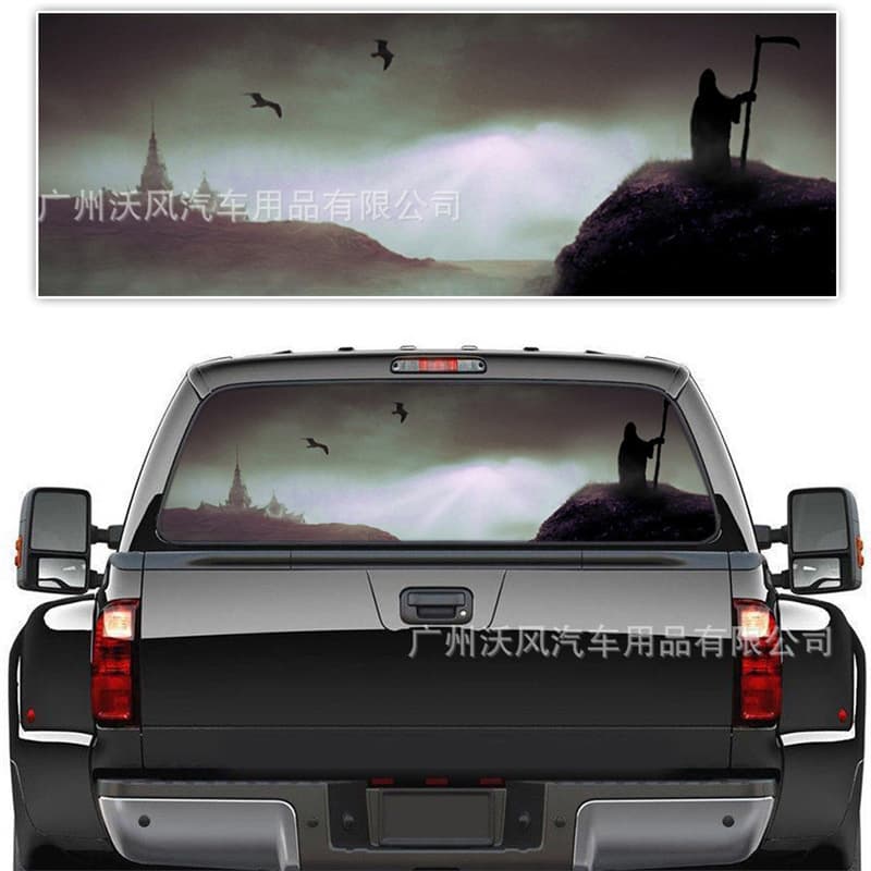 A136 Ghost Reaper Scythe Rear Window Glass Car Sticker for SUV Sedan Pickup Truck Personalized Rear Bumper Modification Decal