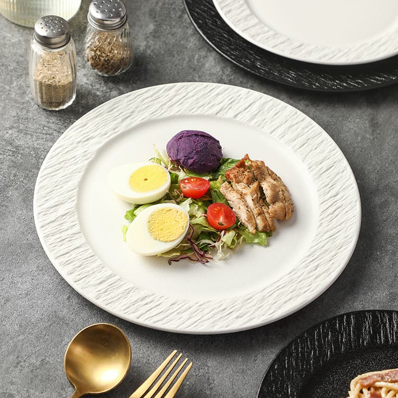 Rocky Pattern Steak Dinner Plate Western Style Pasta Plate White Color Luxury Feel Home Use Breakfast Plate High Aesthetic Value