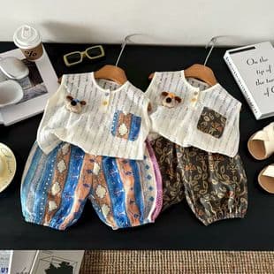 Summer Boys' Set, Korean Casual Class A Thin Separates, Mosquito-Proof Pants, Children's Vest