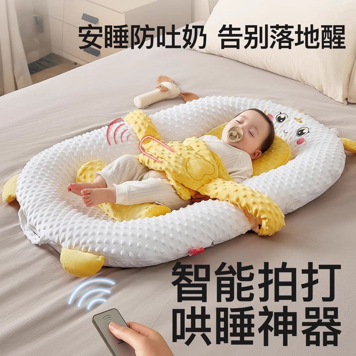 Baby Anti-Spit-Up Wedge Pillow for Crib, Soothing Sleep Aid with Patting Palm for Lulling and Cuddling