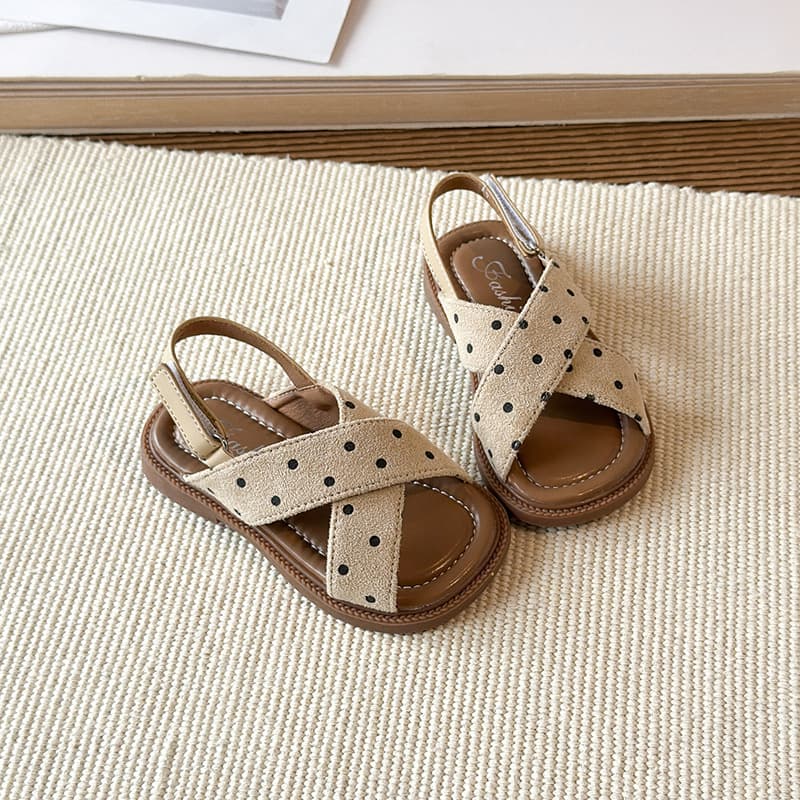 Children's Polka Dot Birkenstock Roman Sandals 2026 Summer New Style Girls Retro Fish Mouth Beach Shoes Soft Sole Matching Dresses