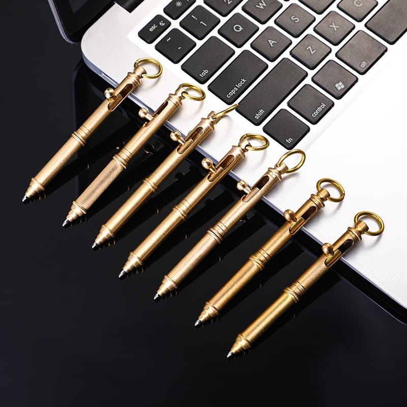 Vintage Brass Bolt Action Pen Mini Portable Pocket Pen Office Metal Signature Pen Creative Advertising Gift Pen