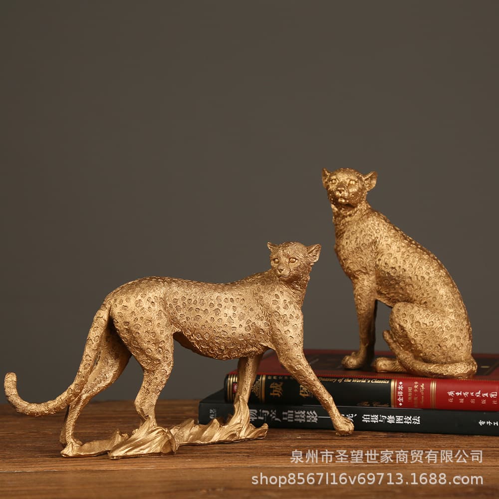 Leopard Crafts Ornaments European-style Retro Standing Home Living Room Entrance Office Realistic Animal Decoration Cross-Border