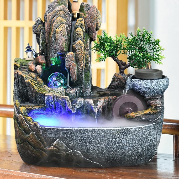 High Mountain Flowing Water Ornament Fake Rock Landscape Fountain Living Room Waterwheel Feng Shui Wheel Indoor Decoration Circulating Water Feature