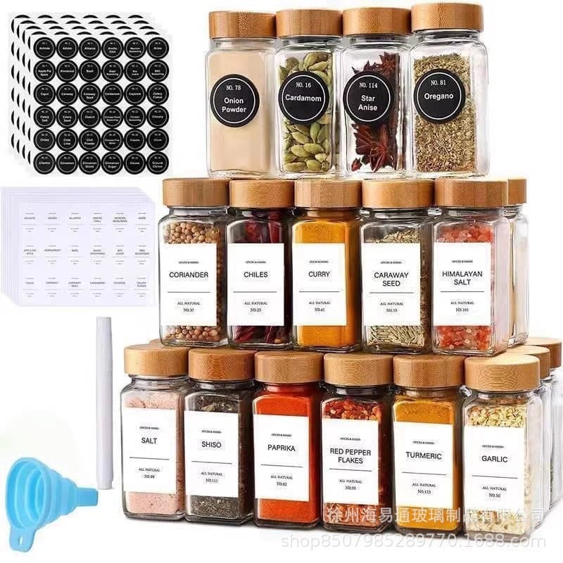 Cross-border Multi-pack Glass Seasoning Bottle Set Sealed Shaker Pepper Spice Empty Bottle Acacia Wood Seasoning Bottle