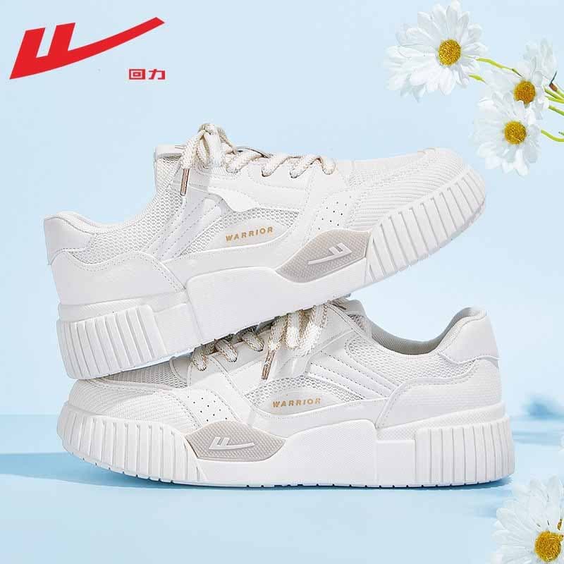 Warrior Women's White Sneakers 2025 New Summer Breathable Lightweight Casual Comfortable Board Shoes