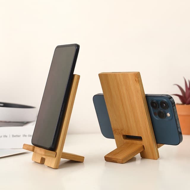 Bamboo Phone Stand, Bamboo Base Phone Charging Stand, Multi-Functional Phone and Tablet Stand with Printed LOGO
