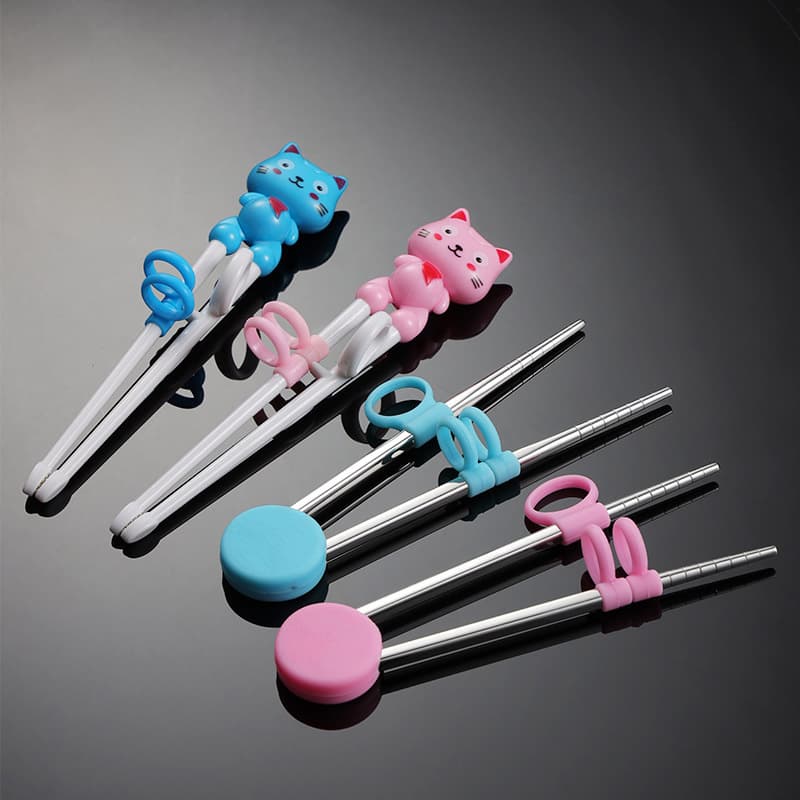 304 Stainless Steel Kids Learning Chopsticks Detachable Silicone Multi-Stage Training Utensils for Toddlers Correct Grip