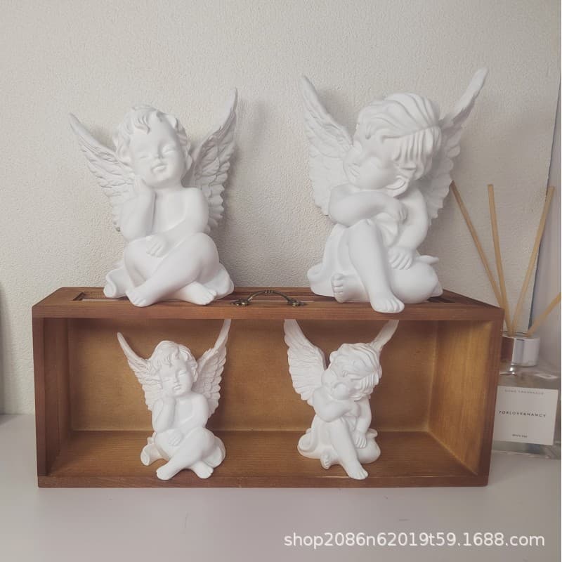 Nordic Little Angel Photo Prop Wedding Ornament Decoration High-Quality Resin Imitation Plaster Statue Cute Wings Double
