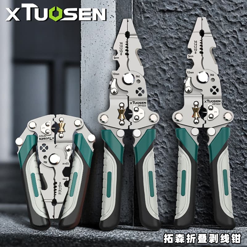 Tuosen Foldable Wire Stripper Pliers, Multi-Function Cutting and Crimping Pliers, Electrician Special Tool, Wire Stripping Pliers