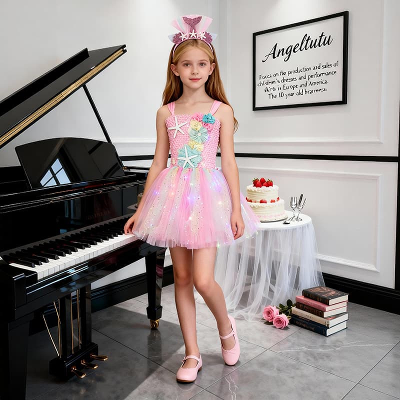 New Girls' Festival Tulle Cosplay Dress with LED Sequins Flash Light Puffy Mermaid Princess Dress