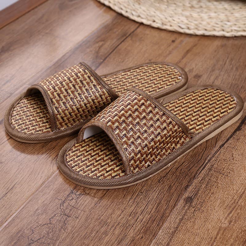 Bamboo Woven Straw Summer Couple Grass Mat Slippers Indoor Thick Soft Sole Wood Floor Home Wholesale Cool Slippers