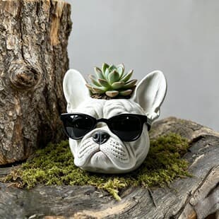Cool Sunglasses French Bulldog Flower Pot Silicone Mold Handmade DIY Resin Gypsum Aromatherapy Ornament Storage Pot