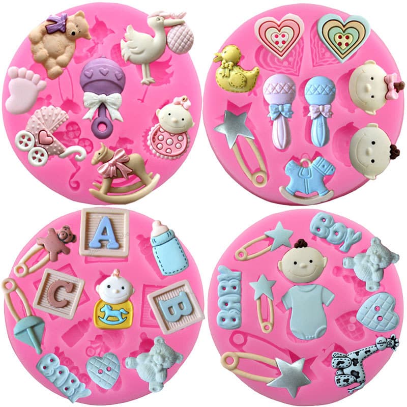 Baby Rooster Stroller Trojan Bear DIY Fondant Cake Mold Baby Cartoon Toy Peripheral Silicone Mold