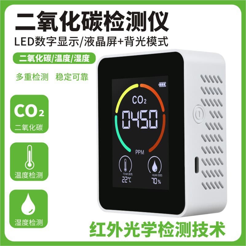 NDIR CO2 Detector, Three-in-One Carbon Dioxide Concentration, Temperature, and Humidity Monitor