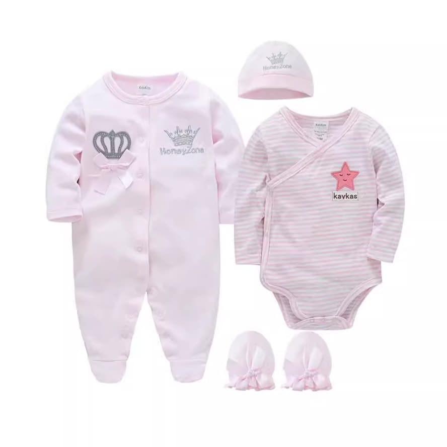 New 2025 Baby Romper Set Four Pieces Long Sleeve Girls Korean Style Clothes Wholesale Bulk Buy Infant All-in-One Spring Autumn Winter