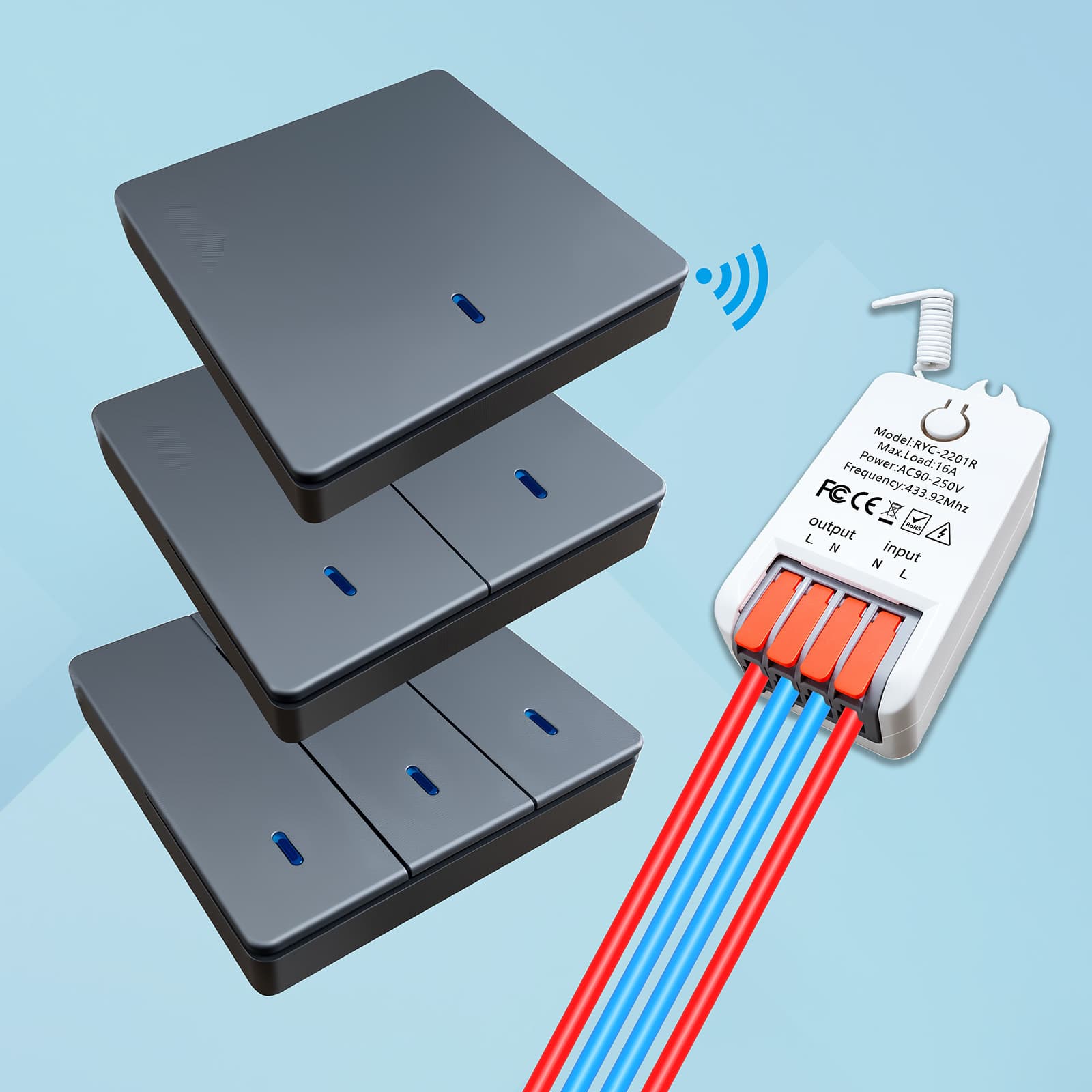 Wireless Remote Control Switch for Home Lighting, Single/Dual Control, 220V, No Wiring Required, Easy Stick-On Switch
