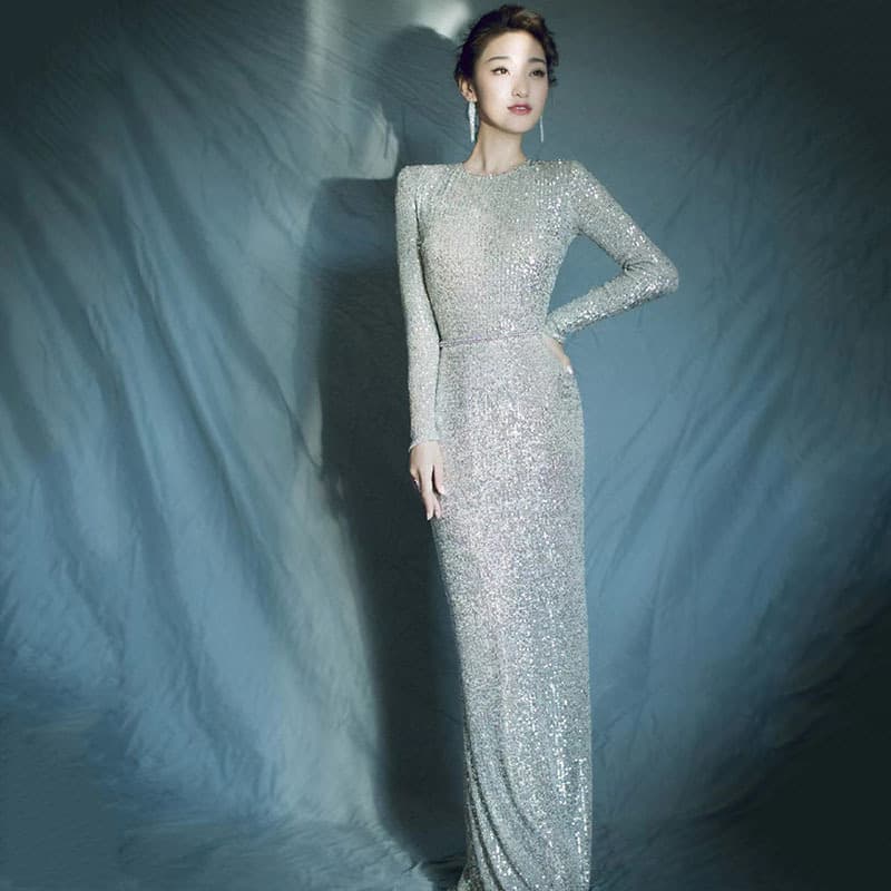 Sequin Banquet Dress 2026 New Mermaid Long Fashion Slim Elegant Host Internet Celebrity Same Style Evening Gown